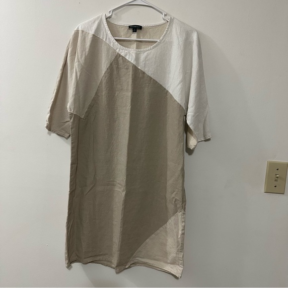 For Cynthia Dresses & Skirts - For Cynthia Linen Blend Dress Color Block Neutrals Size Small White Cream Tan